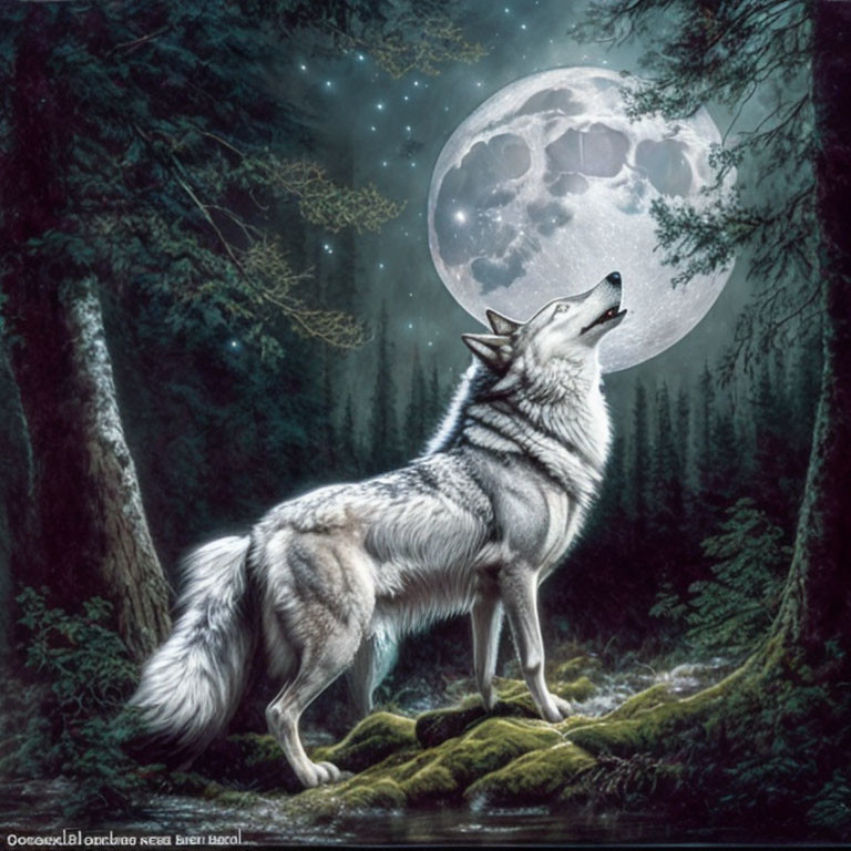lone wolf howling in the forest.