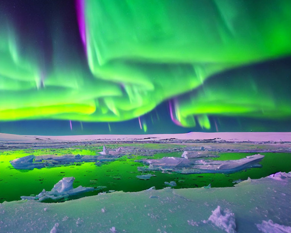 Northern Lights Dance Over Icy Landscape