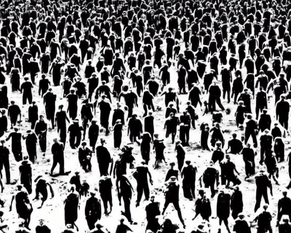 Monochrome image of dense crowd in high contrast