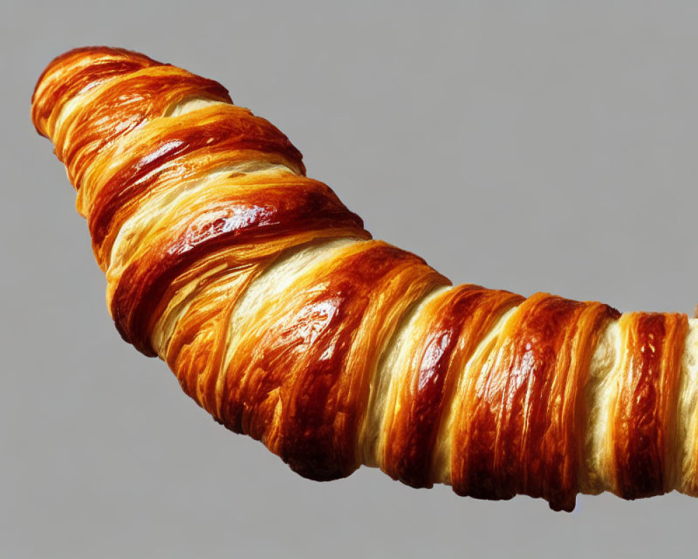 Flaky Golden-Brown Croissant on Grey Background