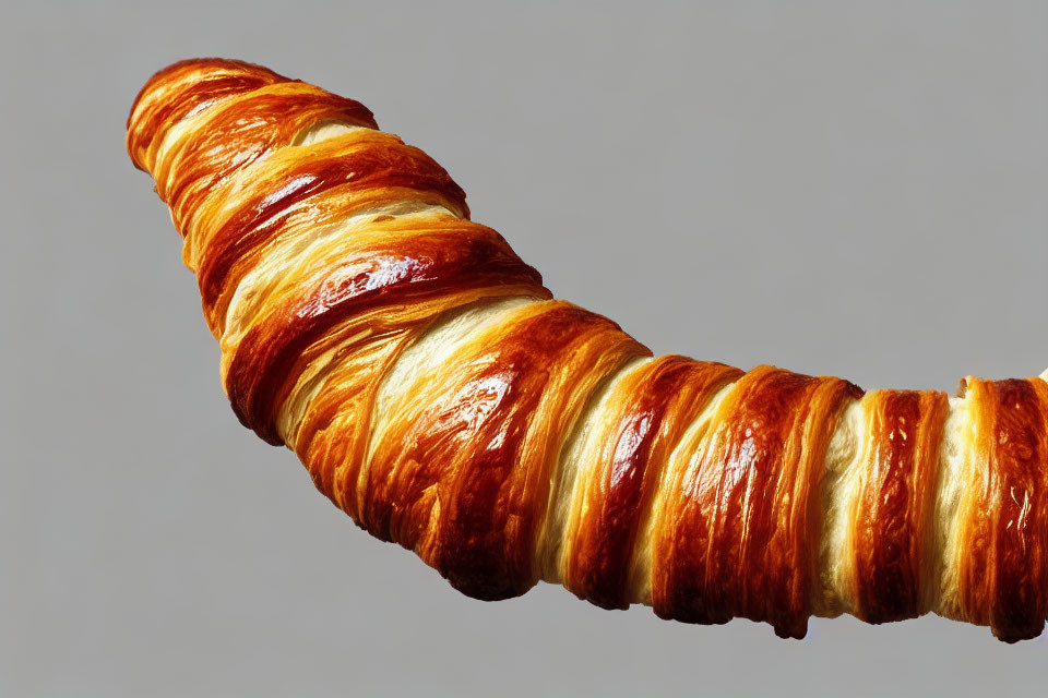 Flaky Golden-Brown Croissant on Grey Background