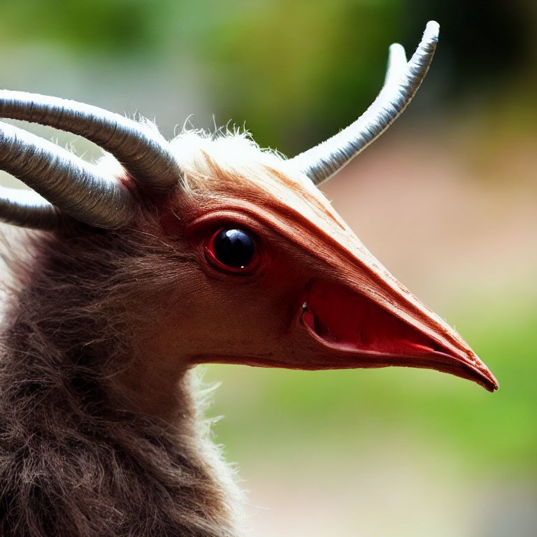 Fantastical creature with bird-like beak and multiple horns.
