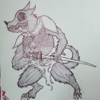 Detailed Sketch: Bipedal Wolf Warrior with Armor and Sword