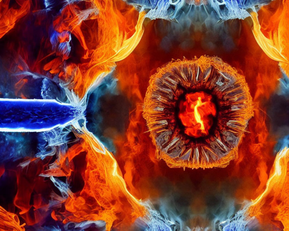 Symmetrical Abstract Pattern with Fiery and Icy Elements