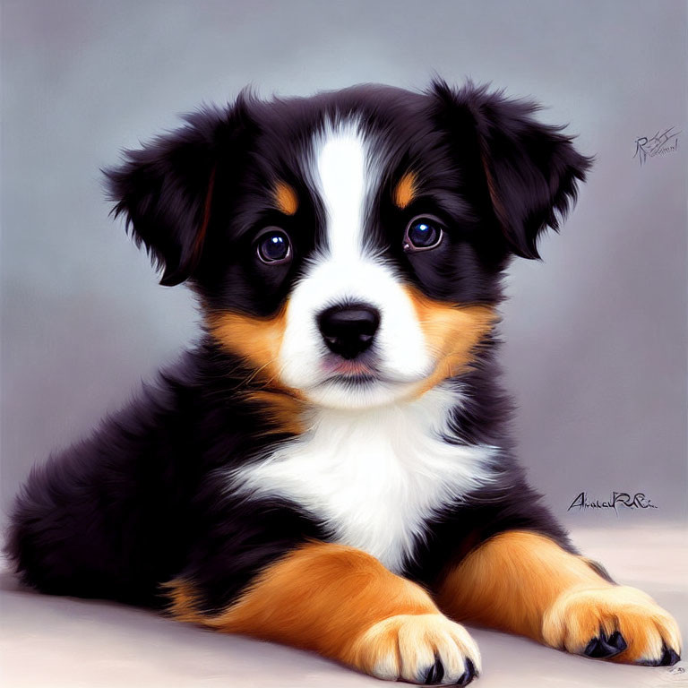 Tricolor Bernese Mountain Dog Puppy with Glossy Fur