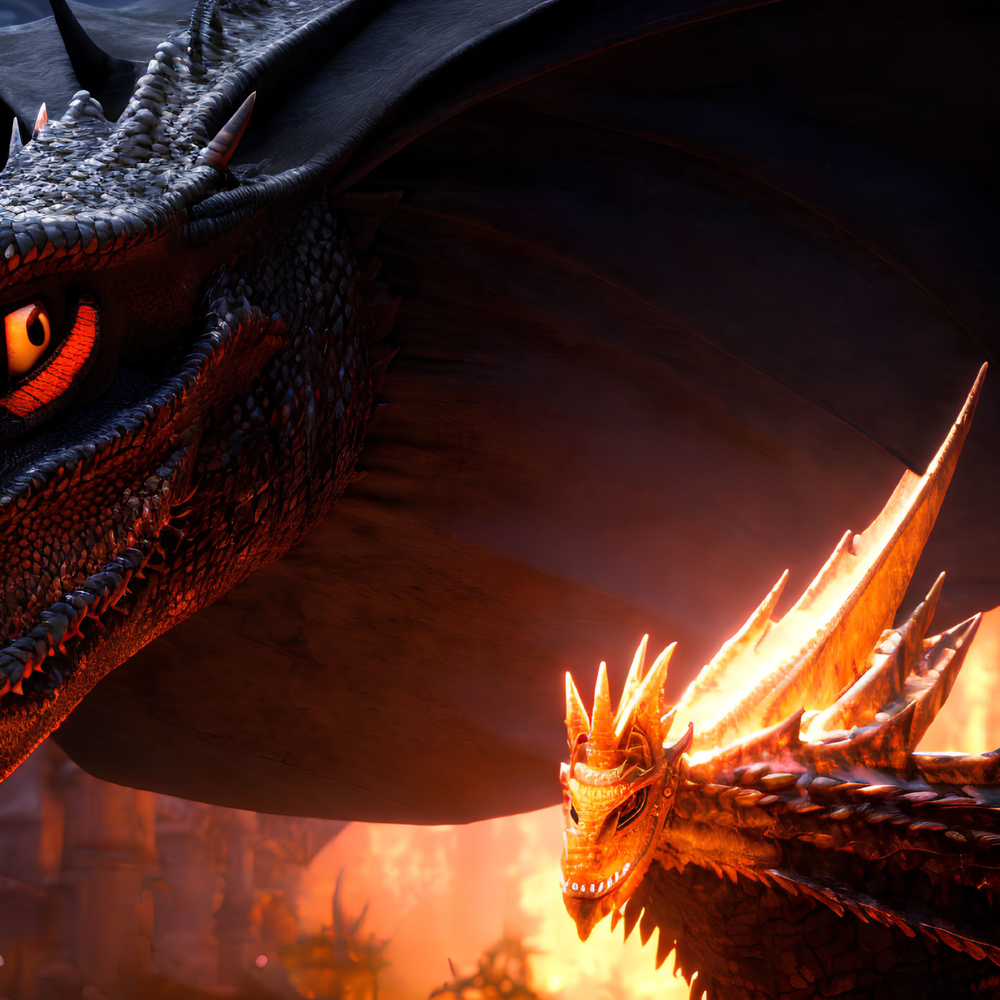 Two Dragons Confront Each Other in Night Scene