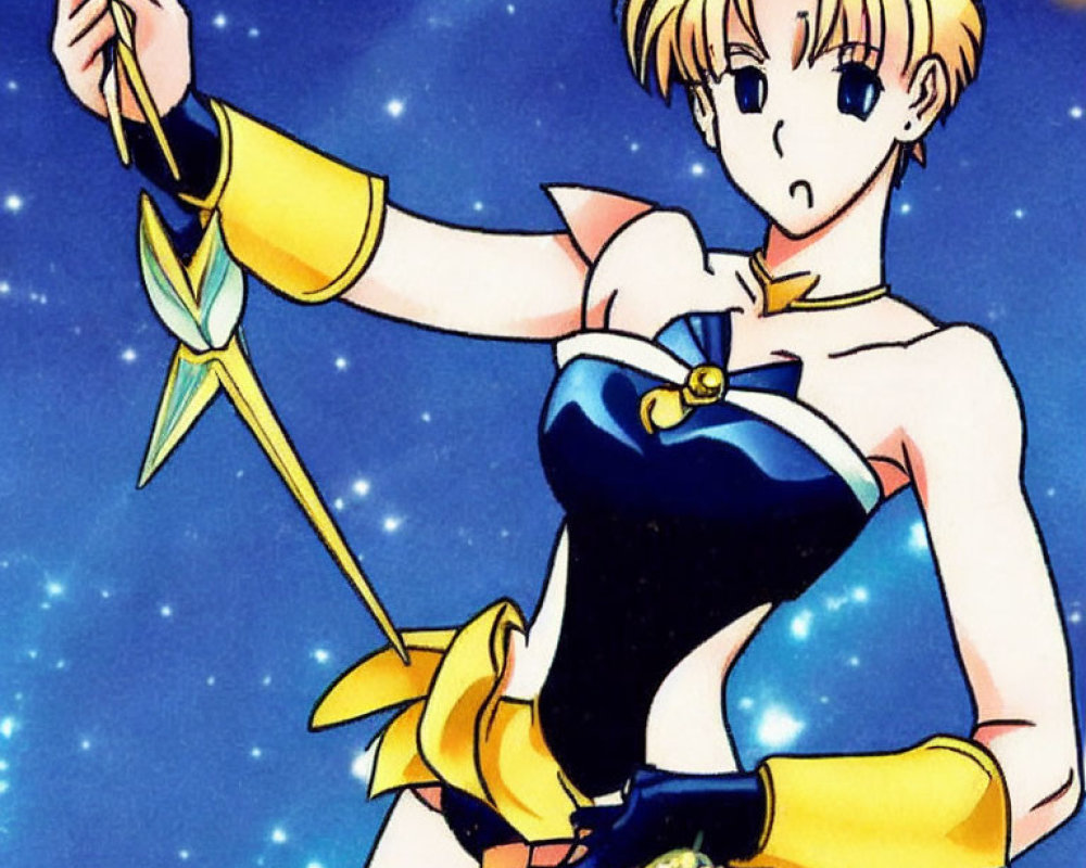 Blonde-Haired Animated Character in Sailor Suit with Wand