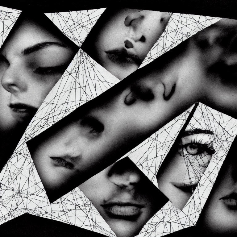 Monochrome collage of fragmented human features
