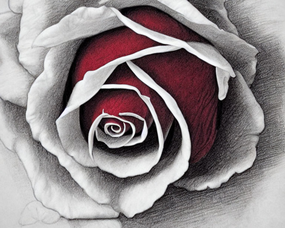 Detailed Red Rose Pencil Drawing with Shading