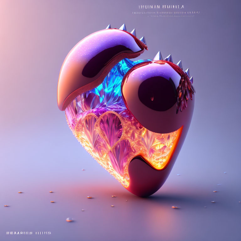 Abstract 3D Render: Futuristic Purple and Orange Object with Glowing Crystalline Structure