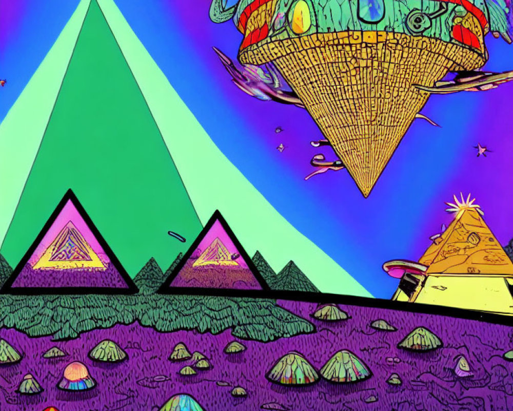 Colorful Geometric Mountains in Psychedelic Landscape