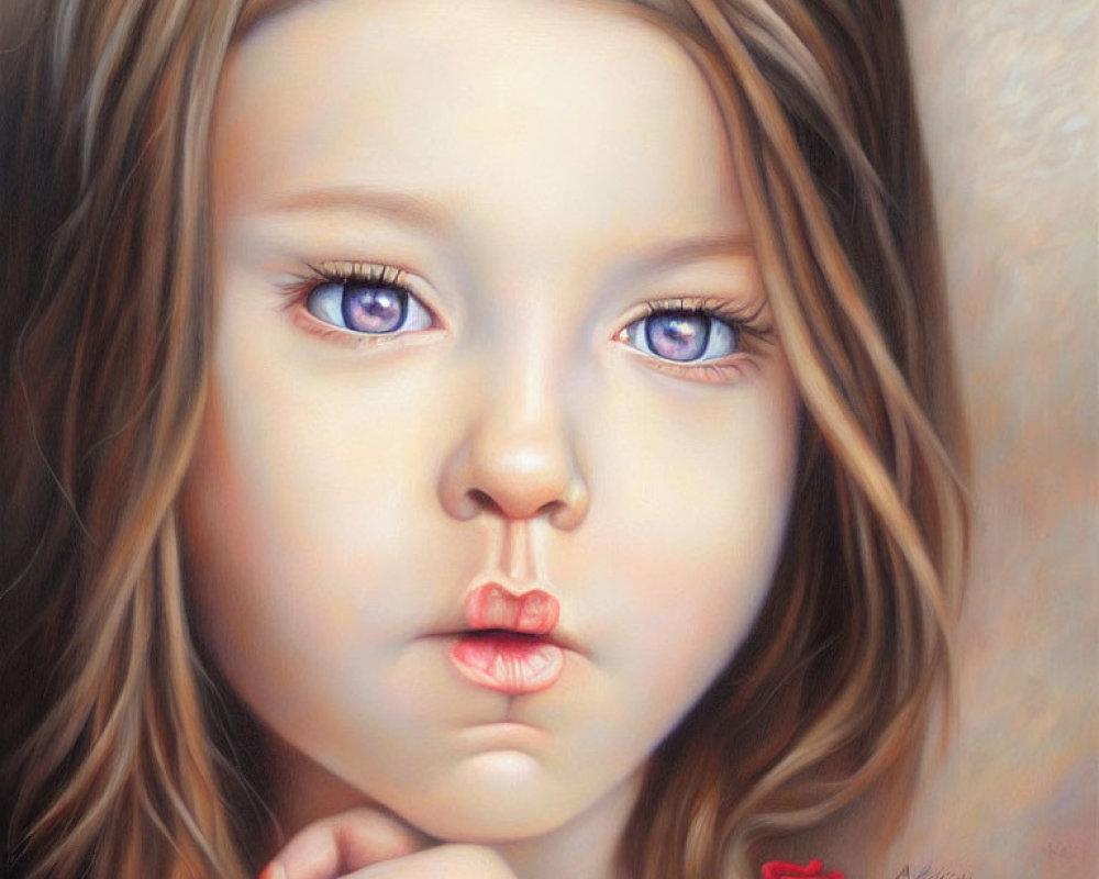 Portrait of Young Girl with Blue Eyes and Rose in Hand, Detailed Features and Soft Background