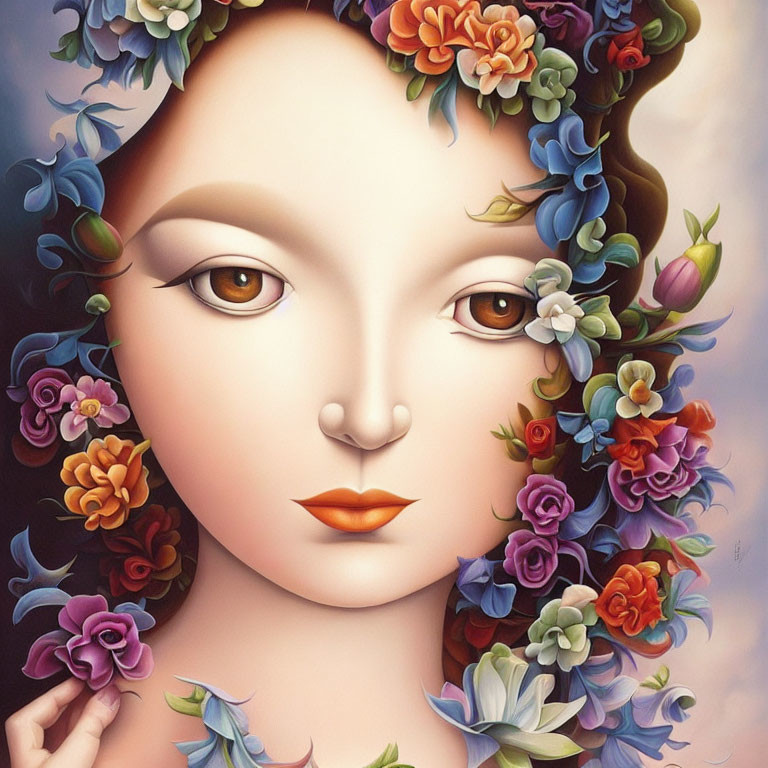 Colorful Floral Portrait Featuring Woman's Face