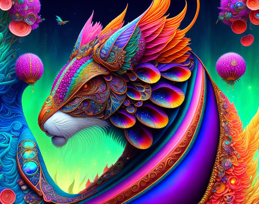 Colorful Stylized Mythical Creature with Neon Patterns