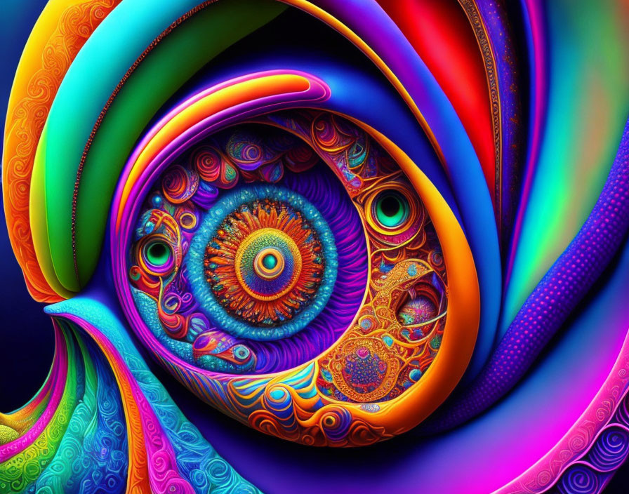 Colorful Swirling Fractal Image of Abstract Psychedelic Eye
