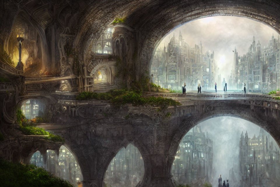 Elaborate Stone Arches in Mystical Cityscape
