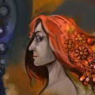 Woman with Orange Flower Wreath and Strawberries in Hair Illustration