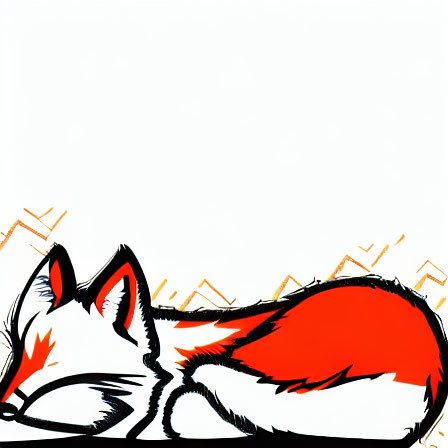 Stylized red and white fox illustration on white background with abstract orange shapes