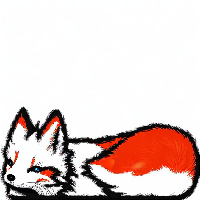 Stylized red and white fox illustration on white background