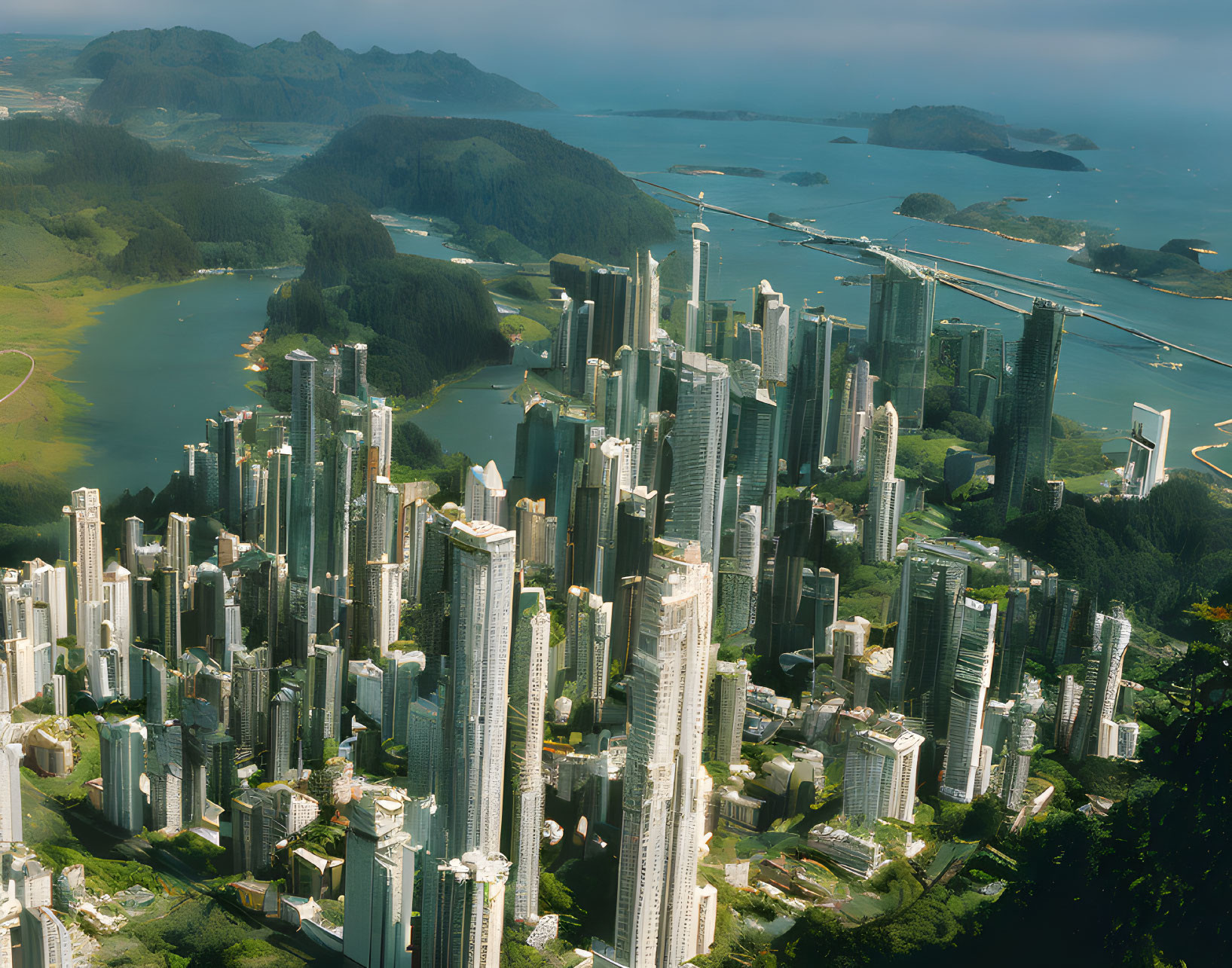 Modern Coastal City with High-rise Buildings and Ocean Views