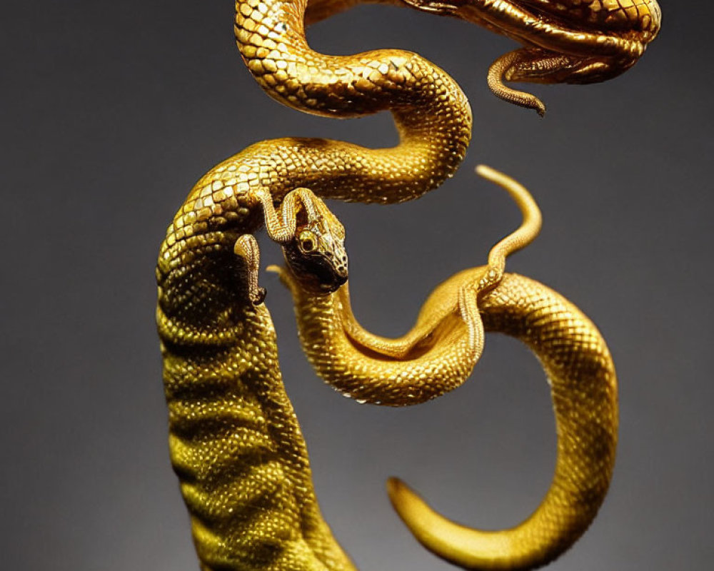 Golden snake figures with intricate details and textured scales.