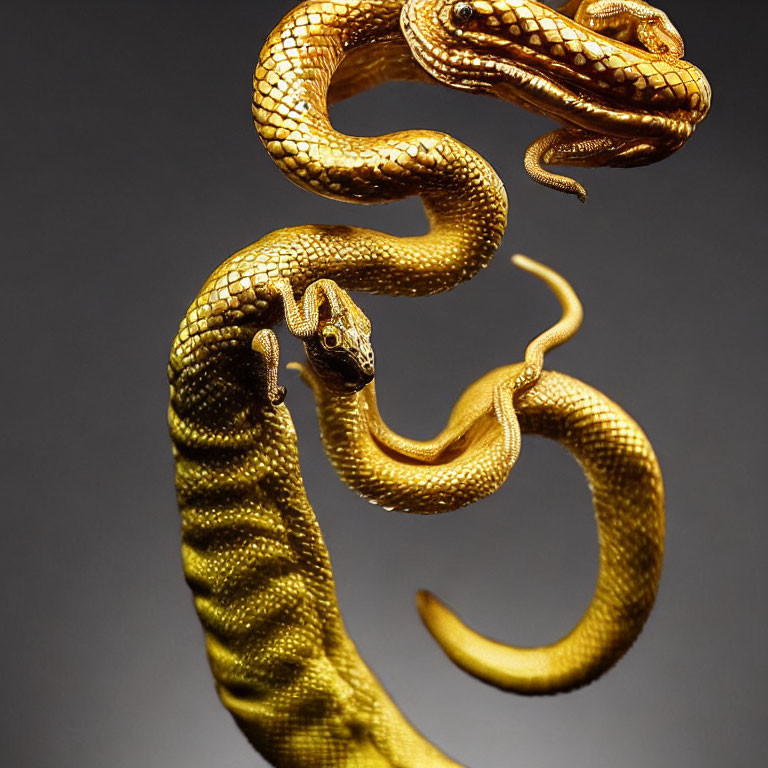Golden snake figures with intricate details and textured scales.