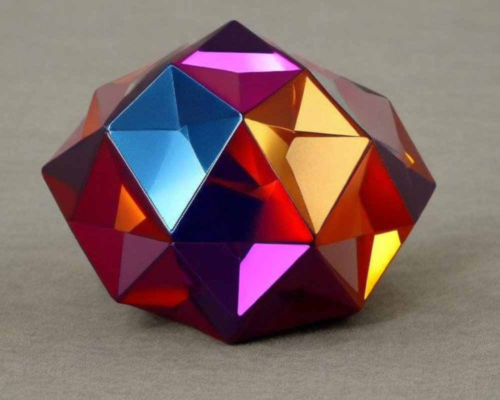 Vibrant Geometric Crystal Paperweight in Blue, Purple, and Orange