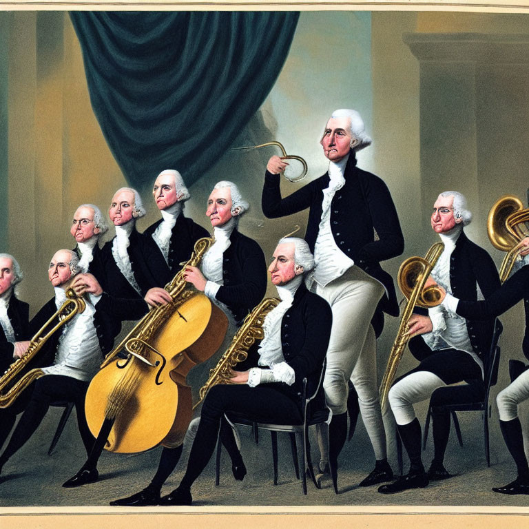 Classical orchestra illustration with historical outfits and instruments