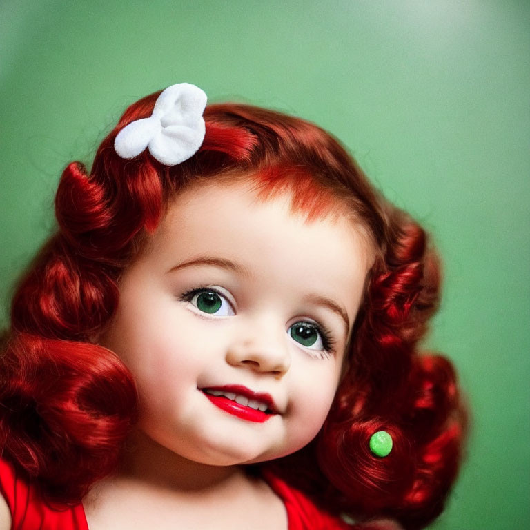 Portrait of a Young Child with Red Curly Hair and Green Eyes