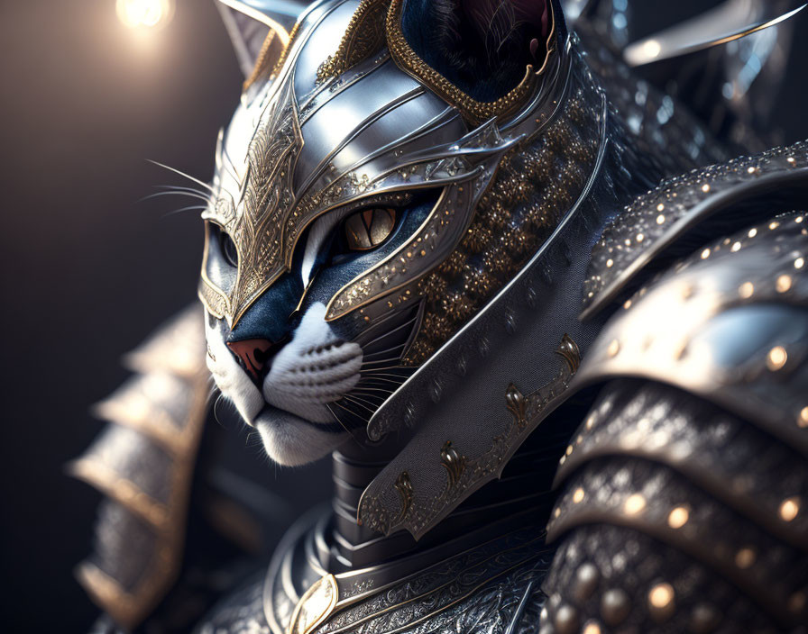 Majestic armored cat with ornate details and noble aura