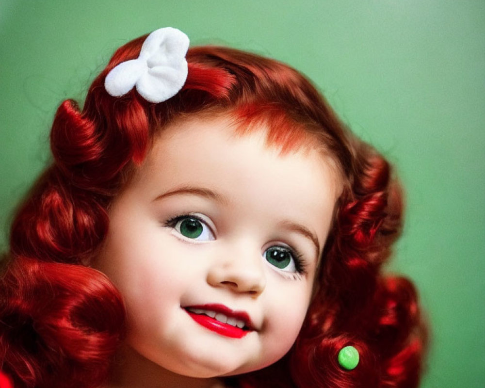 Portrait of a Young Child with Red Curly Hair and Green Eyes