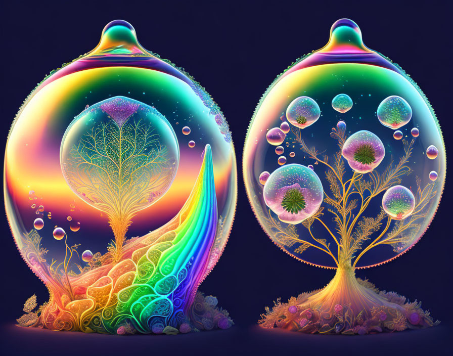 Symmetrical Tree Illustrations in Colorful Bubbles