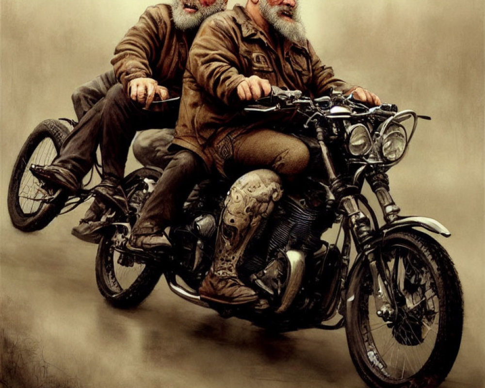 Elderly men on classic motorcycles in leather jackets