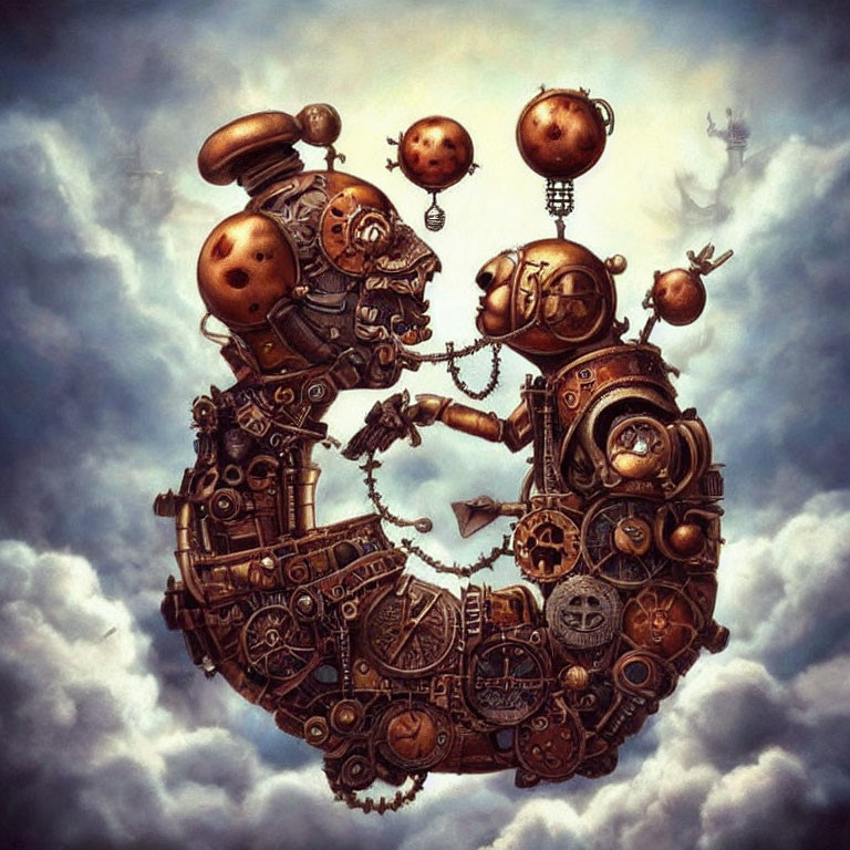 Steampunk-style Number 6 with Gears and Clouds