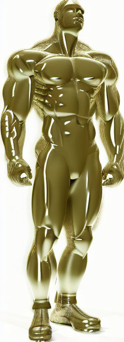 Golden statue of confident, muscular male figure with defined musculature