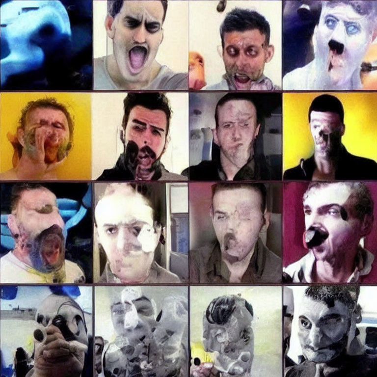 Collage of People with Exaggerated Facial Expressions and Face Paint