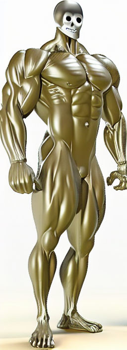 Metallic Gold Humanoid Figure with Skull-like Face on Light Background