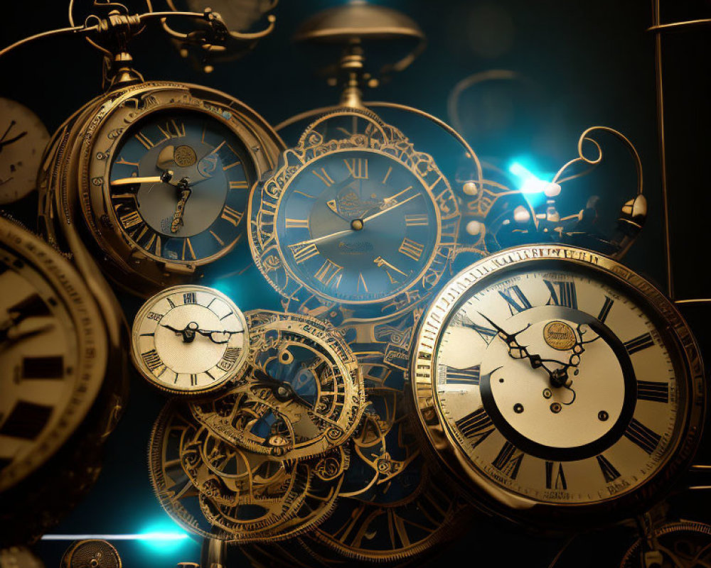 Collection of Antique Pocket Watches in Golden Light