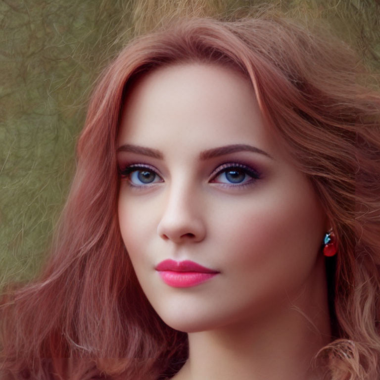 Close-up Portrait of Woman with Red Hair and Blue Eyes