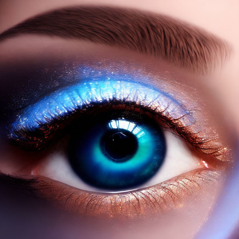Detailed Close-Up of Vibrant Blue Eyeshadow on Human Eye