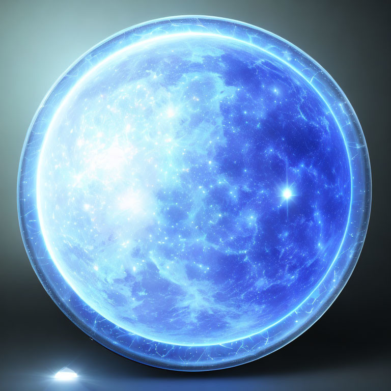 Intricate blue energy shield with star-like light source