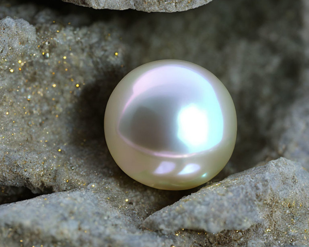 Shiny pearl among gray stones with gold speckles