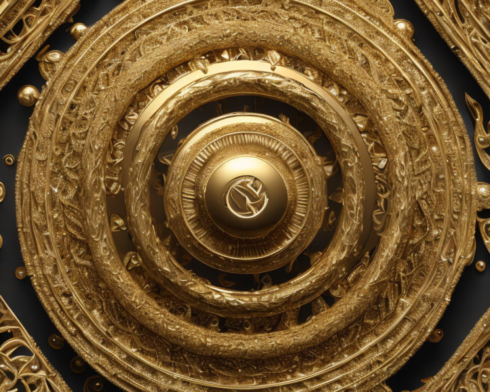Intricate Golden Filigree Design with Circles on Dark Background