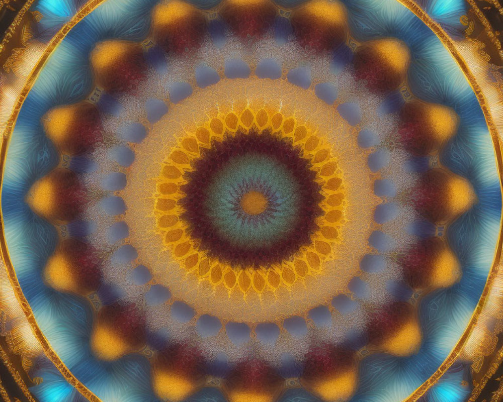 Circular Fractal Design with Warm Orange and Cool Blue Hues