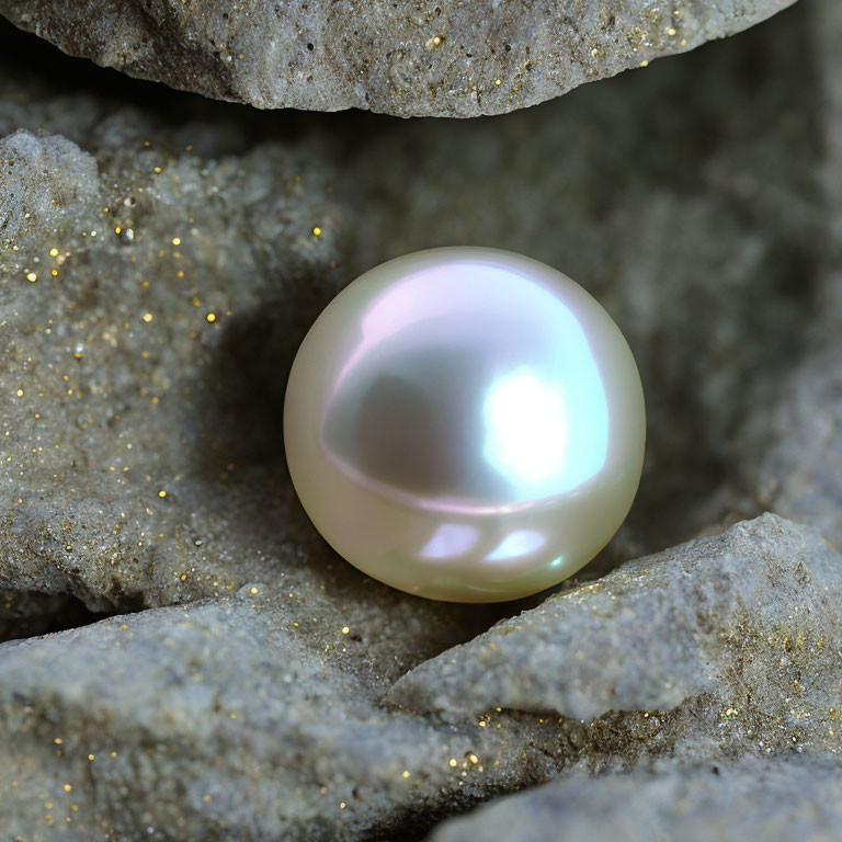 Shiny pearl among gray stones with gold speckles