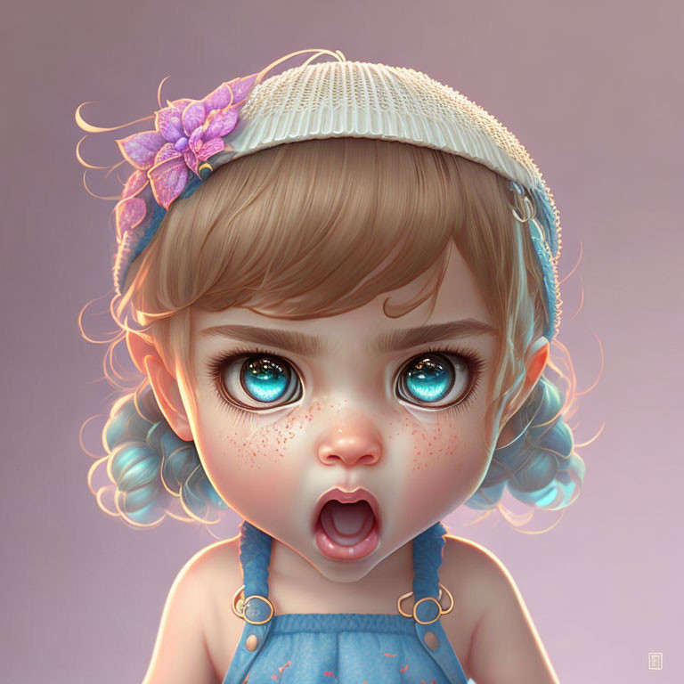 Stylized girl illustration with wide eyes and bow headband