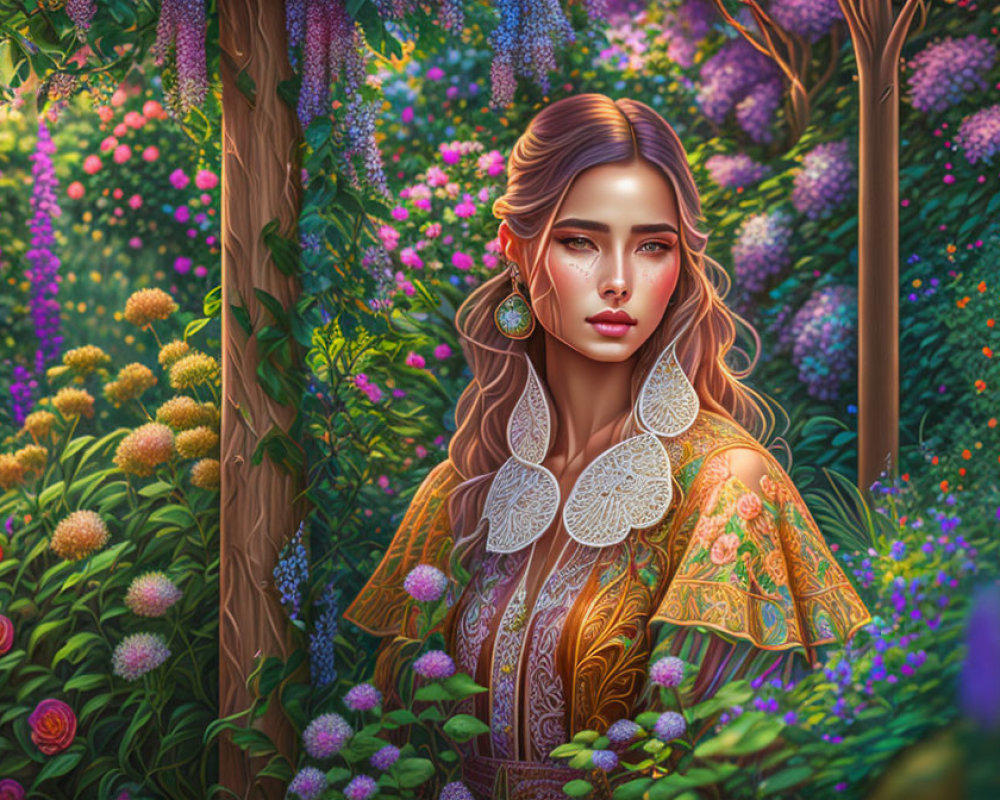 Elegant woman illustration with vibrant floral backdrop