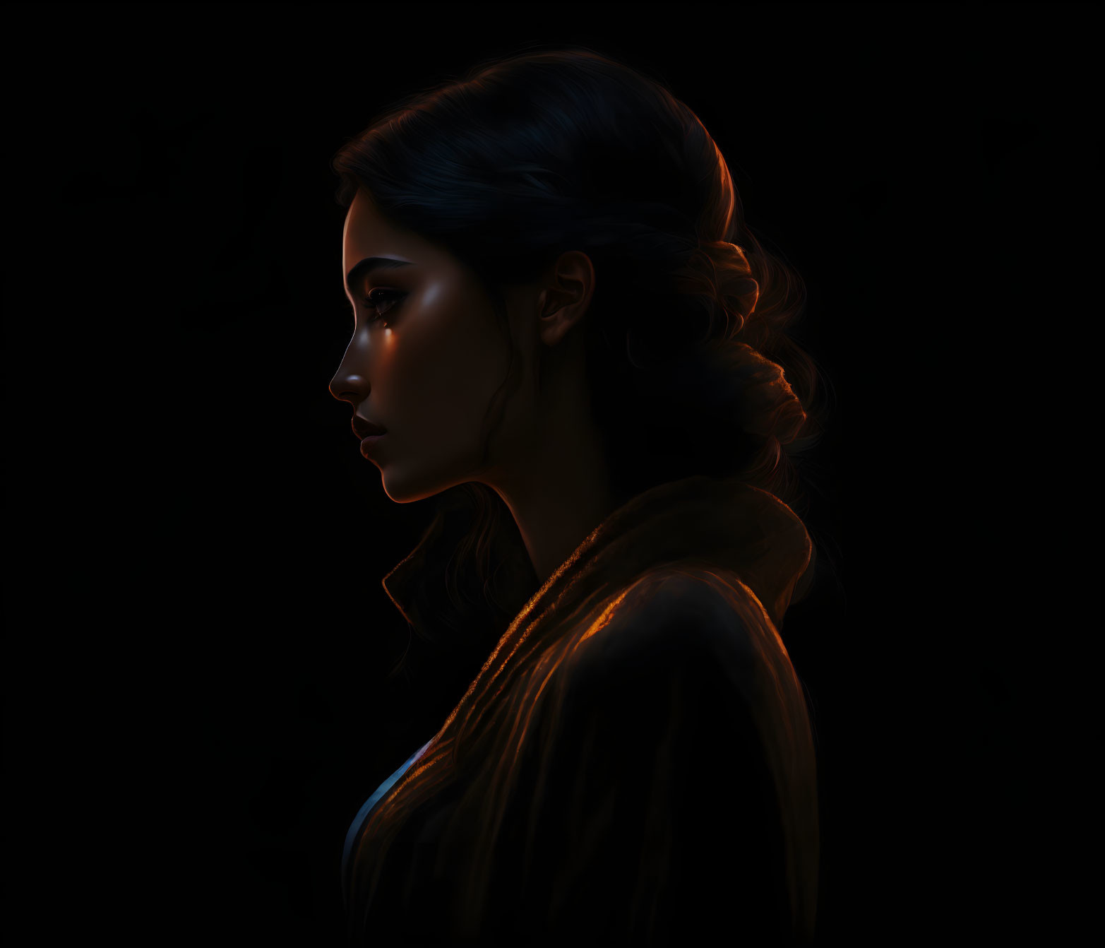 Portrait of Woman with Illuminated Edges on Dark Background