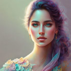 Multicolored Hair and Green Eyes in Pastel Portrait