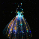 Starry gown on silhouette figure against black background
